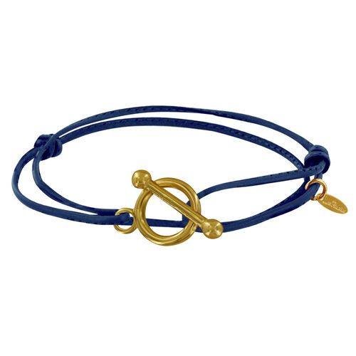Les Poulettes Bijoux - Bracelet Double Tour Plaqué Or Fermoir T Et Lien En Cuir Coulissant