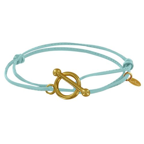 Les Poulettes Bijoux - Bracelet Double Tour Plaqué Or Fermoir T Et Lien En Cuir Coulissant