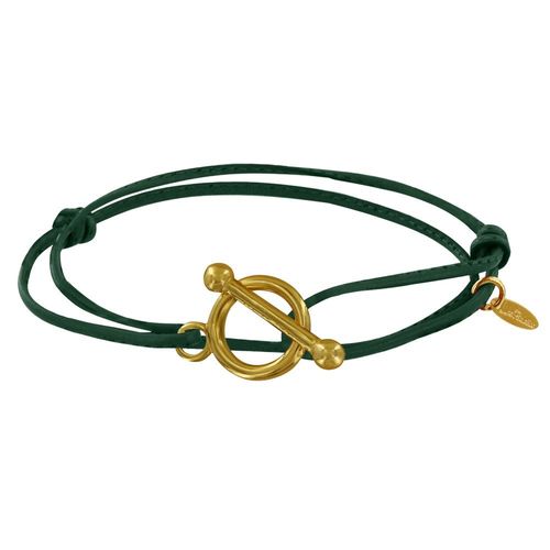 Les Poulettes Bijoux - Bracelet Double Tour Plaqué Or Fermoir T Et Lien En Cuir Coulissant