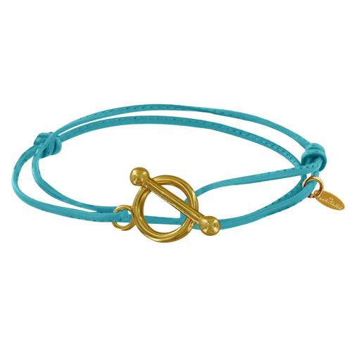 Les Poulettes Bijoux - Bracelet Double Tour Plaqué Or Fermoir T Et Lien En Cuir Coulissant