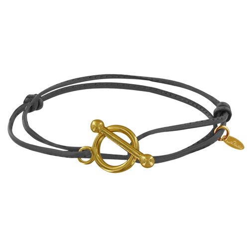Les Poulettes Bijoux - Bracelet Double Tour Plaqué Or Fermoir T Et Lien En Cuir Coulissant
