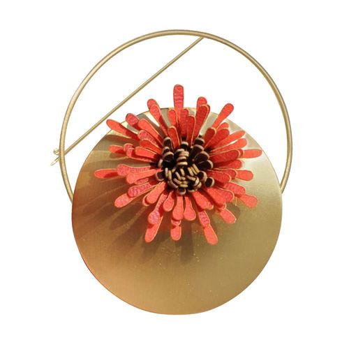 Les Poulettes Bijoux - Broche Laiton Anneau Capsule Et Anémone En Cuir