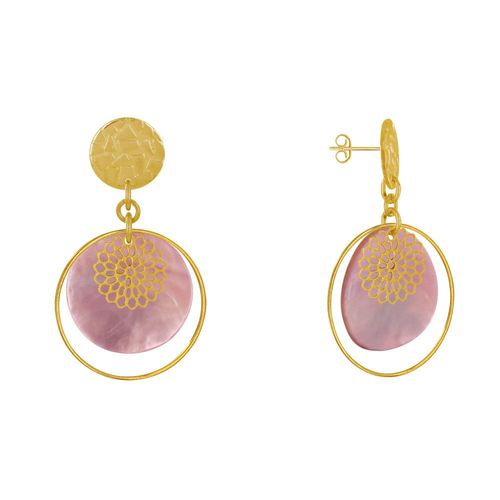 Les Poulettes Bijoux - Boucles D'oreilles Clous Métal Doré Cercle Et Pastille De Nacre