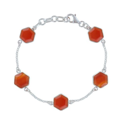 Les Poulettes Bijoux - Bracelet Argent Cinq Hexagones D'agate Rouge Facettés