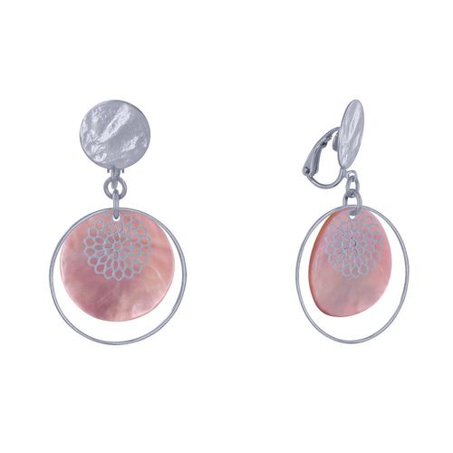 Les Poulettes Bijoux - Boucles D'oreilles Clip Métal Argenté Cercle Et Pastille De Nacre