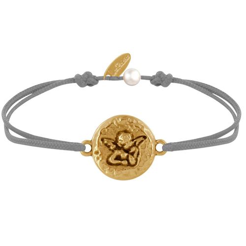 Les Poulettes Bijoux - Bracelet Lien Médaille Ronde Martelée Laiton Doré Ange Raphaël
