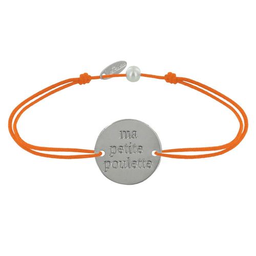 Les Poulettes Bijoux - Bracelet Lien Médaille Plaqué Argent Ronde "Ma Petite Poulette"