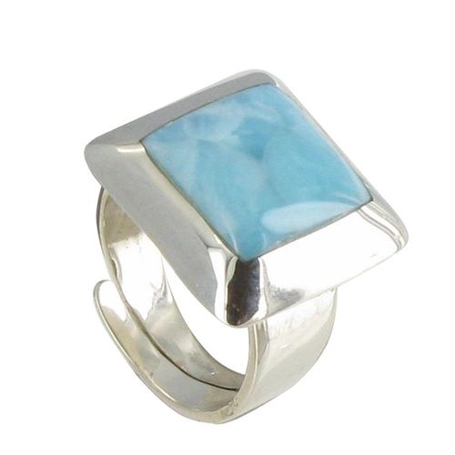 Les Poulettes Bijoux - Bague Argent Carré Et Larimar Dominicain