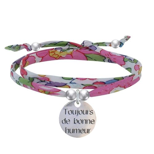 Les Poulettes Bijoux - Bracelet Double Tour Lien Liberty Et Médaille Toujours De Bonne Humeur Argent