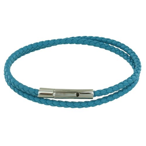 Les Poulettes Bijoux - Bracelet Femme Double Tour Cuir Tréssé Rond Pour Poignet De 18cm