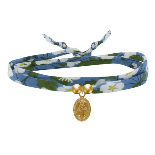 Les Poulettes Bijoux - Bracelet Double Tour Lien Liberty Et Petite Médaille Vierge Miraculeuse Plaqué Or
