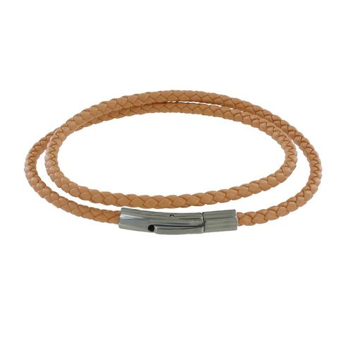 Les Poulettes Bijoux - Bracelet Femme Double Tour Cuir Tréssé Rond Pour Poignet De 18cm