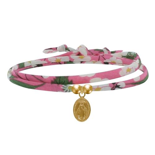 Les Poulettes Bijoux - Bracelet Double Tour Lien Liberty Et Petite Médaille Vierge Miraculeuse Plaqué Or