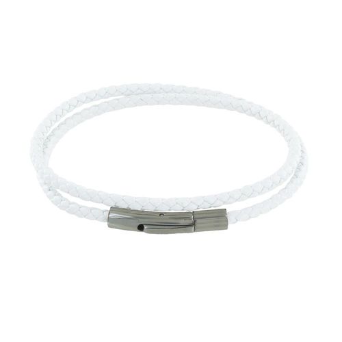 Les Poulettes Bijoux - Bracelet Femme Double Tour Cuir Tréssé Rond Pour Poignet De 18cm