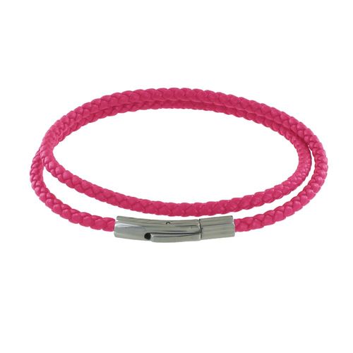 Les Poulettes Bijoux - Bracelet Femme Double Tour Cuir Tréssé Rond Pour Poignet De 18cm