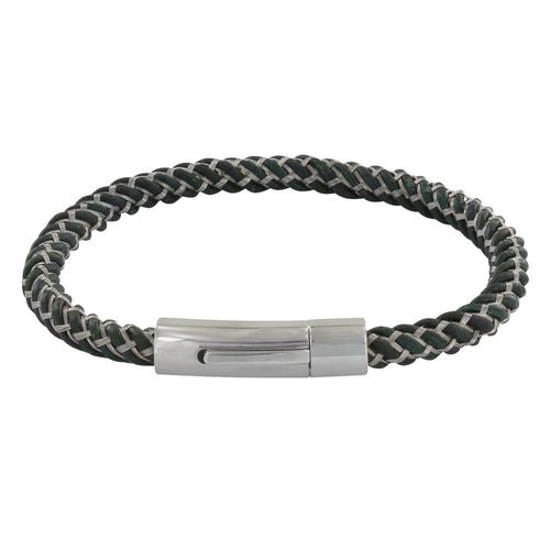 Les Poulettes Bijoux - Bracelet Homme Cuir Et Acier Tréssé Rond