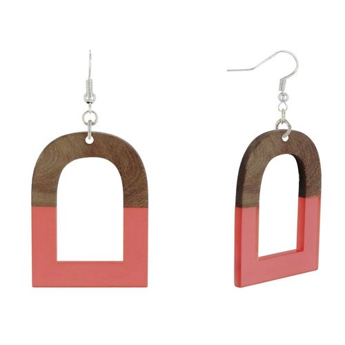 Les Poulettes Bijoux - Boucles D'oreilles Argent Etrier Bois Et Résine