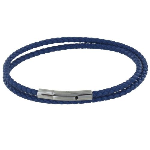 Les Poulettes Bijoux - Bracelet Femme Double Tour Cuir Tréssé Rond Pour Poignet De 18cm