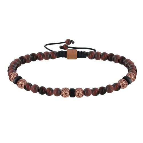 Les Poulettes Bijoux - Bracelet Lien Homme Perles Rondes Acier Cuivré Et Oeil De Tigre