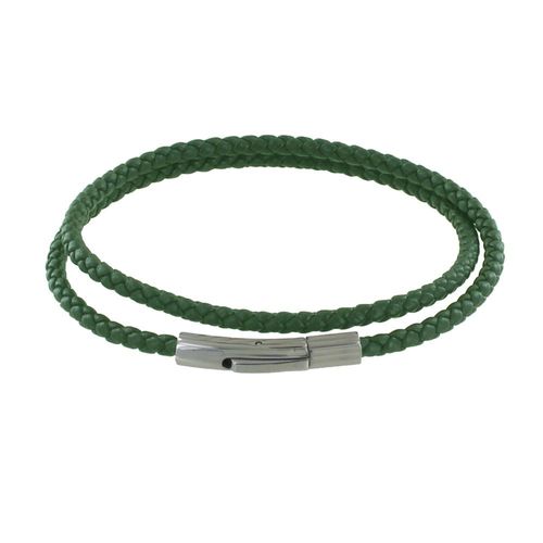 Les Poulettes Bijoux - Bracelet Femme Double Tour Cuir Tréssé Rond Pour Poignet De 18cm
