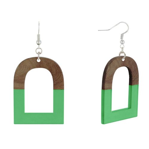Les Poulettes Bijoux - Boucles D'oreilles Argent Etrier Bois Et Résine
