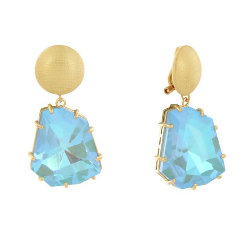 Les Poulettes Bijoux - Boucles D'oreilles Clip Gaufré Métal Doré Et Gros Strass