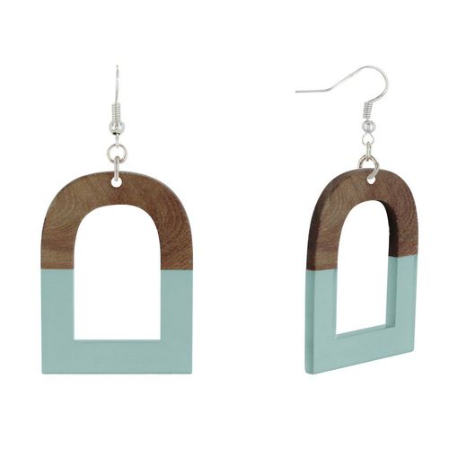 Les Poulettes Bijoux - Boucles D'oreilles Argent Etrier Bois Et Résine