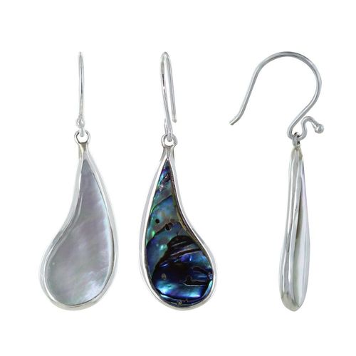 Les Poulettes Bijoux - Boucles D'oreilles Argent Réversible Larme Nacre Ivoire Et Abalone