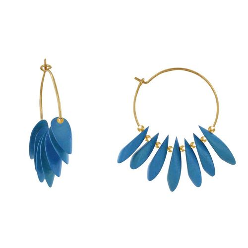 Les Poulettes Bijoux - Boucles D'oreilles Créoles En Acier Pétales En Bois