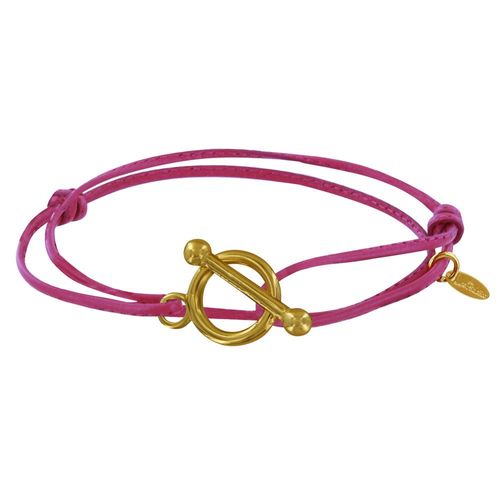 Les Poulettes Bijoux - Bracelet Double Tour Plaqué Or Fermoir T Et Lien En Cuir Coulissant