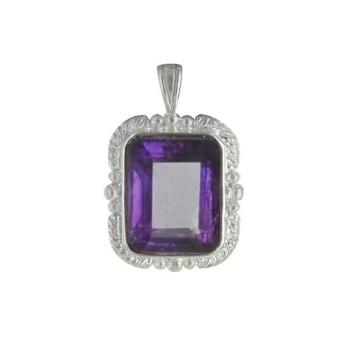 Les Poulettes Bijoux - Pendentif Argent Rectangle D'améthyste