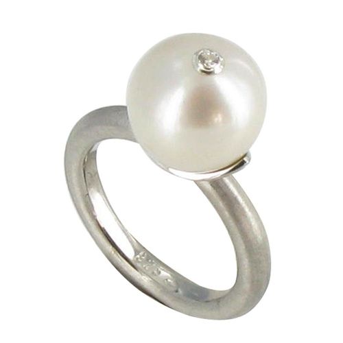 Les Poulettes Bijoux - Bague Argent Rhodié Perle De Culture Blanche Et Son Strass