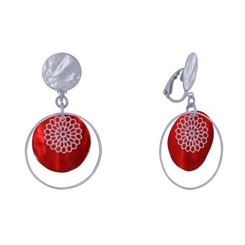 Les Poulettes Bijoux - Boucles D'oreilles Clip Métal Argenté Cercle Et Pastille De Nacre