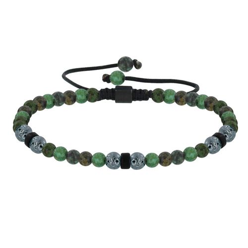 Les Poulettes Bijoux - Bracelet Lien Homme Perles Rondes Acier Et Turquoise Vertes