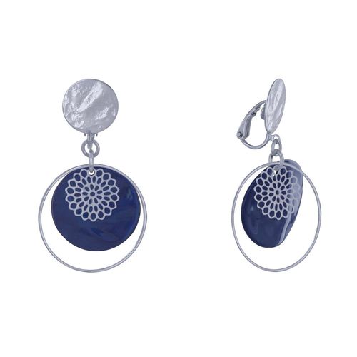 Les Poulettes Bijoux - Boucles D'oreilles Clip Métal Argenté Cercle Et Pastille De Nacre