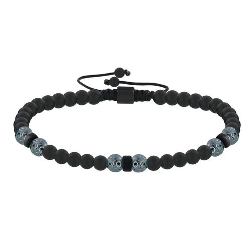 Les Poulettes Bijoux - Bracelet Lien Homme Perles Rondes Acier Et Onyx Noir