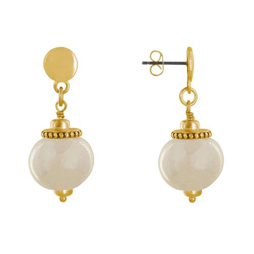 Les Poulettes Bijoux - Boucles D'oreilles Clous Métal Doré Et Grosses Perles En Céramique