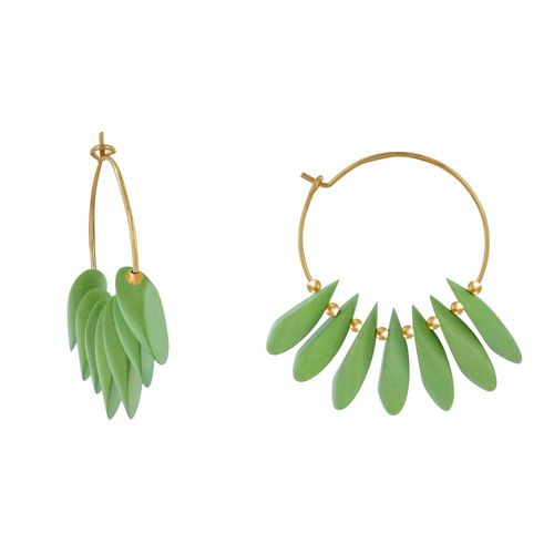 Les Poulettes Bijoux - Boucles D'oreilles Créoles En Acier Pétales En Bois