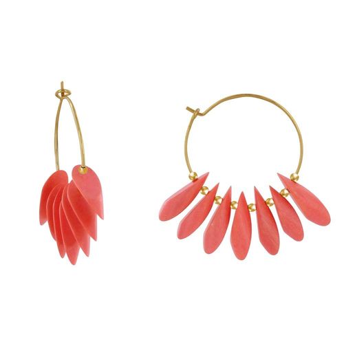 Les Poulettes Bijoux - Boucles D'oreilles Créoles En Acier Pétales En Bois
