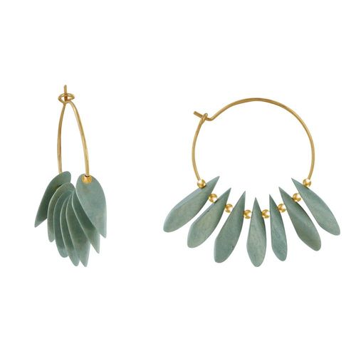 Les Poulettes Bijoux - Boucles D'oreilles Créoles En Acier Pétales En Bois