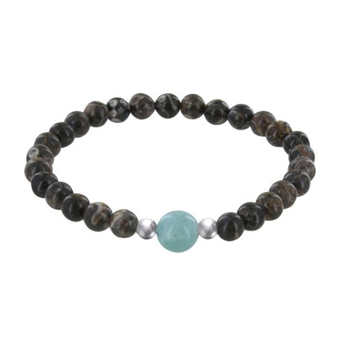 Les Poulettes Bijoux - Bracelet Femme Perles Agate Marron Une Perle De Larimar Et Deux Perles Argent