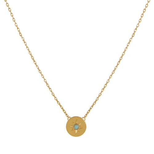Les Poulettes Bijoux - Collier Chaine Plaqué Or Médaille Ronde Constellation Et Demi Perle De Larimar