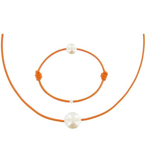 Les Poulettes Bijoux - Set Collier Et Bracelet Lien La Perle Blanche Des Poulettes - Colors