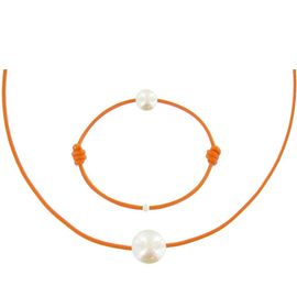 Les Poulettes Bijoux - Set Collier Et Bracelet Lien La Perle Blanche Des Poulettes - Colors