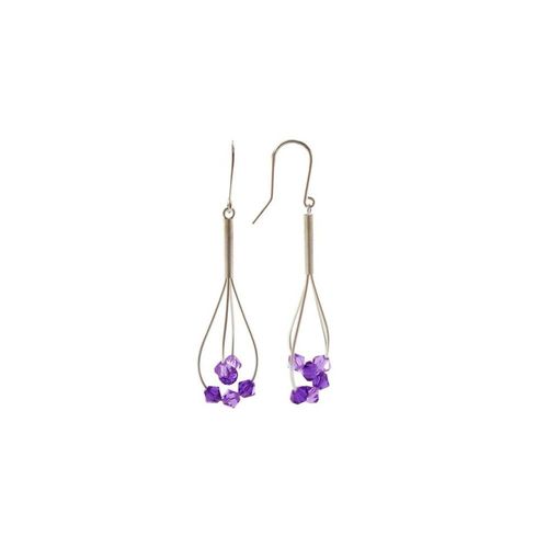 Les Poulettes Bijoux - Boucles D'oreilles Argent 6 Perles De Cristal Violettes