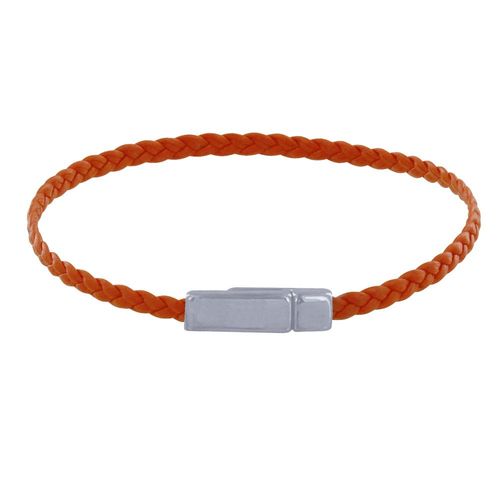 Les Poulettes Bijoux - Bracelet Femme Tresse Plate En Cuir Mat Femoir Aimanté Métal Argenté