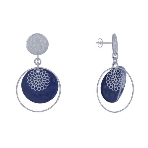 Les Poulettes Bijoux - Boucles D'oreilles Clous Métal Argenté Cercle Et Pastille De Nacre
