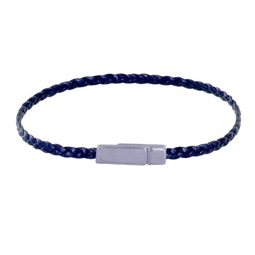 Les Poulettes Bijoux - Bracelet Femme Tresse Plate En Cuir Brillant Femoir Aimanté Métal Argenté