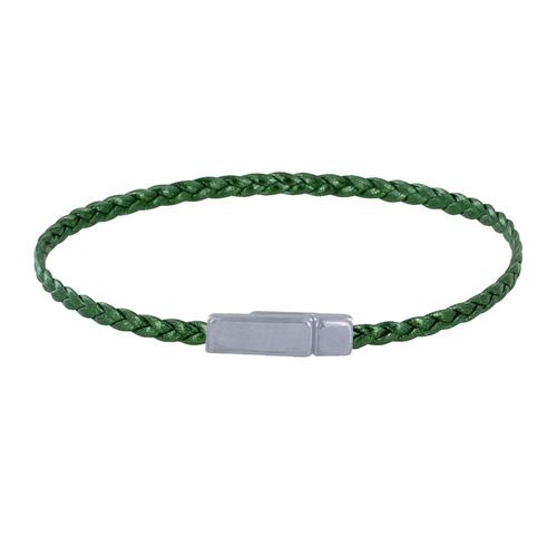 Les Poulettes Bijoux - Bracelet Femme Tresse Plate En Cuir Brillant Femoir Aimanté Métal Argenté