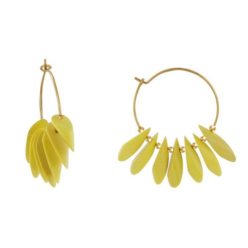 Les Poulettes Bijoux - Boucles D'oreilles Créoles En Acier Pétales En Bois